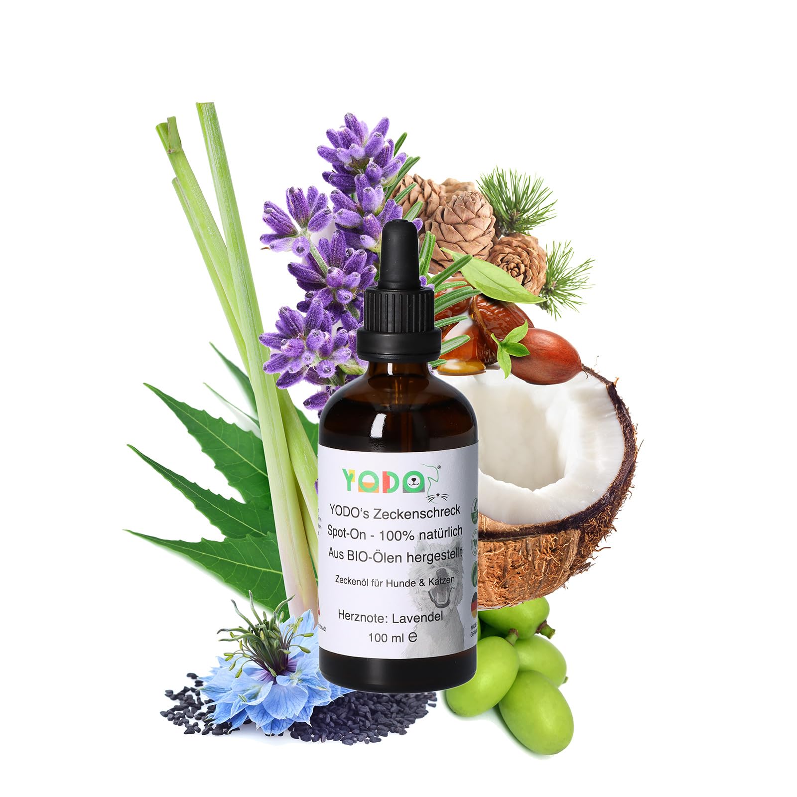 YODO’s Zeckenschreck, 100% natural tick protection, tick oil for dogs and cats to repel ticks 7 organic oils