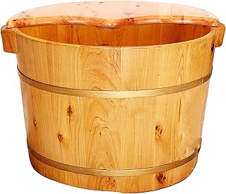Spa de pés de barril de madeira Banheira de pés de madeira para uso doméstico 26 cm Bacia de pedicure alta Ponto de acupuntura para pés Balde de massagem Balde de massagem para pés de madeira