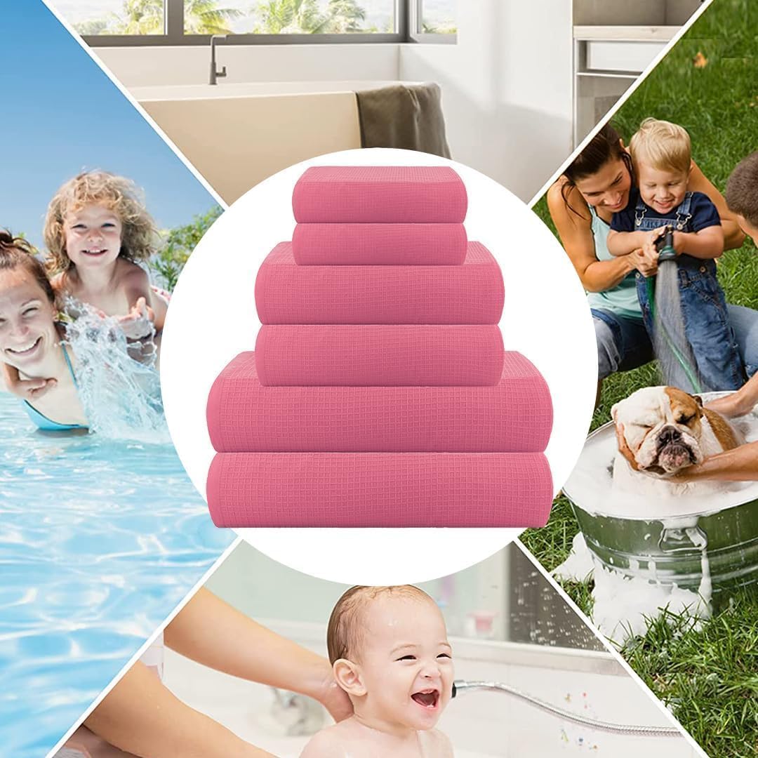 CASA COPENHAGEN Set di 6 asciugamani da bagno, 600 GSM, Rosa | Waffle Set regalo in 100% cotone egiziano: 2 teli da bagno, 2 asciugamani viso, 2 panni per il viso (per uomo e donna)