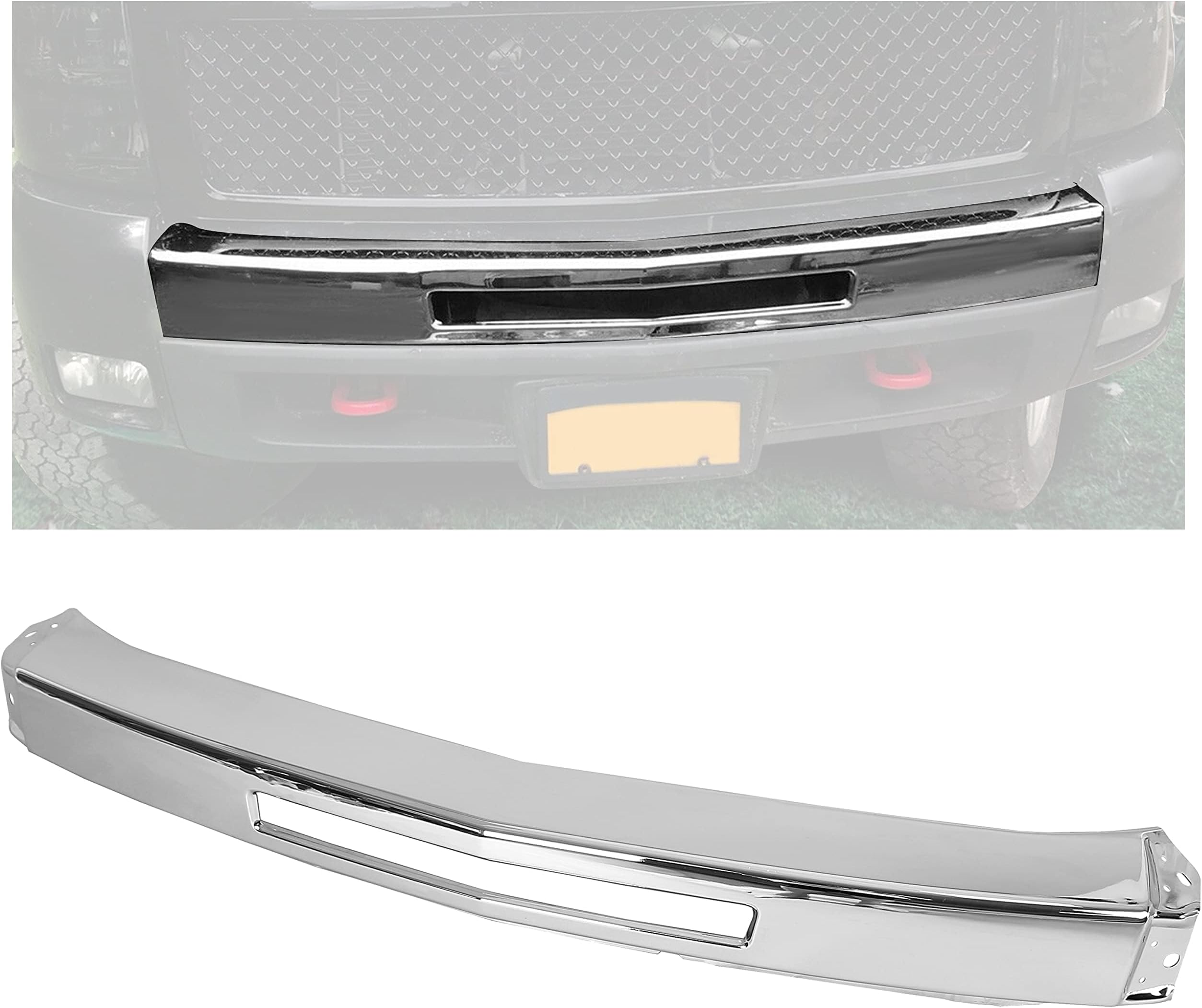 ECOTRIC Impact Bar Compatible with 2007-2013 Chevy Silverado 1500 2500 3500 Pickup Front Bumper Impact Face Bar Chrome Steel Replace For GM1002831 15941850