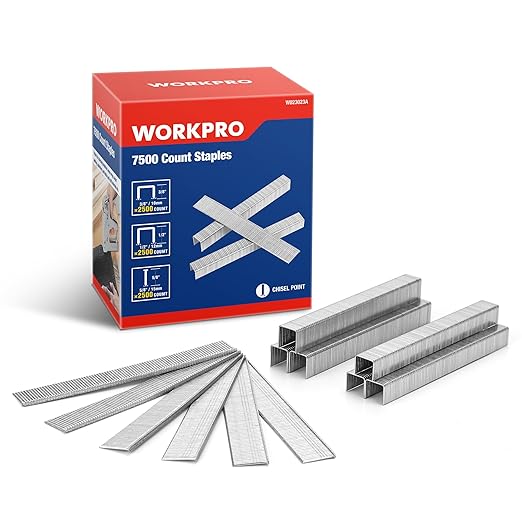 WORKPRO Heavy Duty T50 7500-Count Staples and Brad Nails Combo Kit, Galvanized for Upholstery, Woodworking and Home Renovations