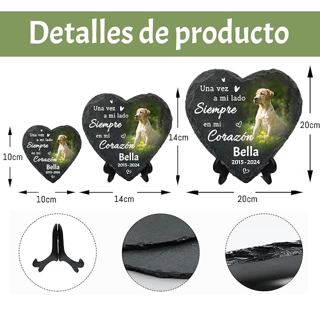 Foto 3 de 6 de JoyJot Piedra Conmemorativa Personalizada para Mascotas, Placa en Forma de corazón con Foto, Fecha