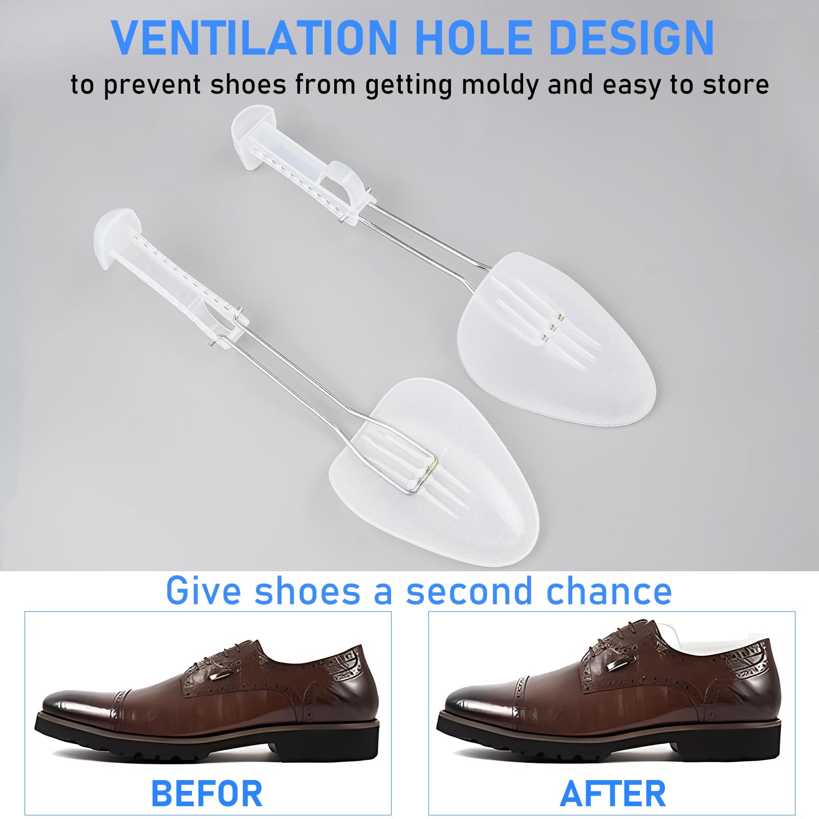 Juego de 20 pares de hormas para zapatos de plástico, ajustables, para hombre, transparentes, con muelle, soporte para zapatillas, mocasines y zapatos casuales