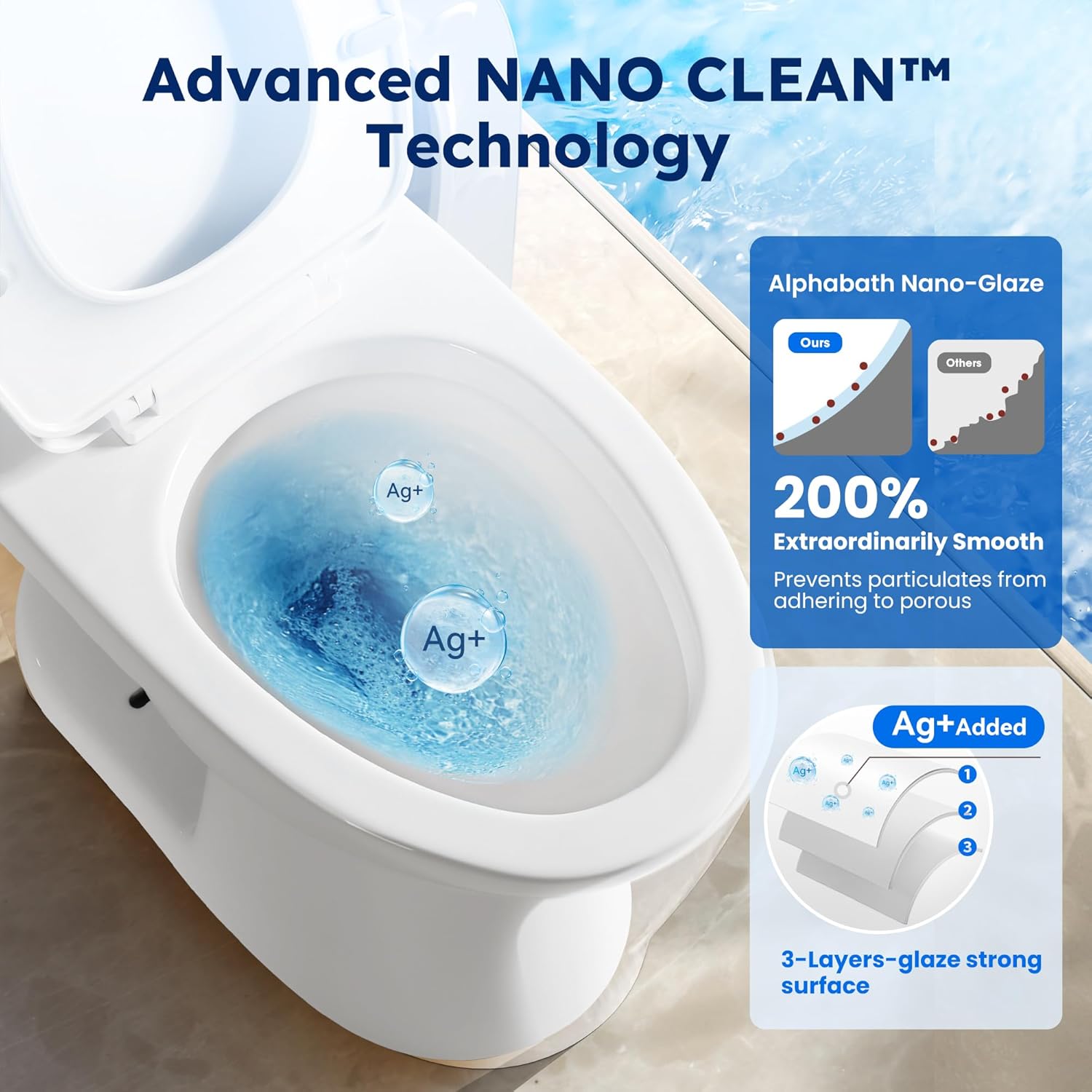 17" ADA Comfort Height Toilets With Soft Close, 14" Wide Bowl Two Piece Toilets for Bathrooms Tall Height, 1.28 GPF Single Power Flush Toilet with Jet Flush, Nano Self Cleaning Toilet, 12" Rough In