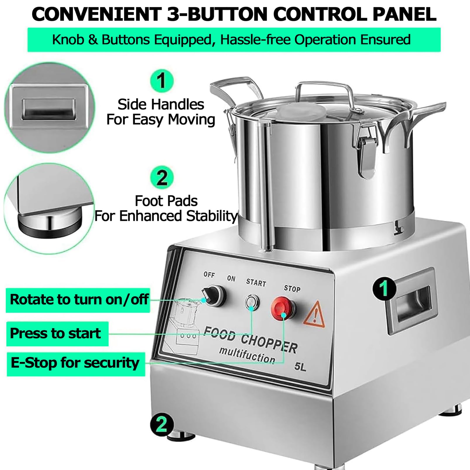 Picadora de Alimentos Comercial de 1400 W, picadora de Verduras eléctrica de Barril de Acero Inoxidable de 15 L para triturar, Picar y Hacer puré Fácil de Limpiar Potente procesador de Alimentos
