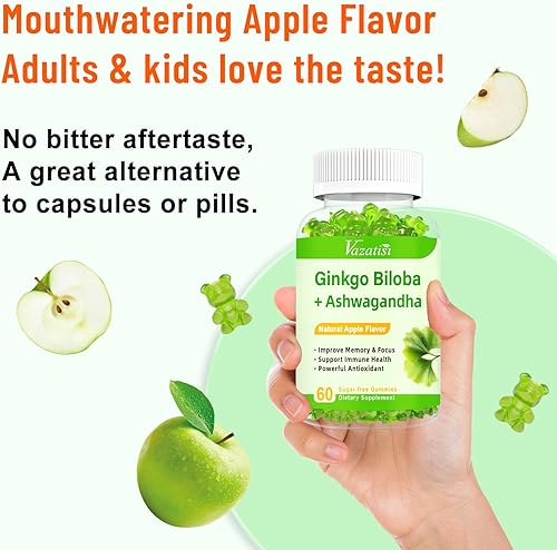 Miniatura 6 de Paquete de 2 gomitas de Ginkgo Biloba con raíz de maca Panax Ginseng para un mejor estado de ánimo y concentración, potenciador de energía