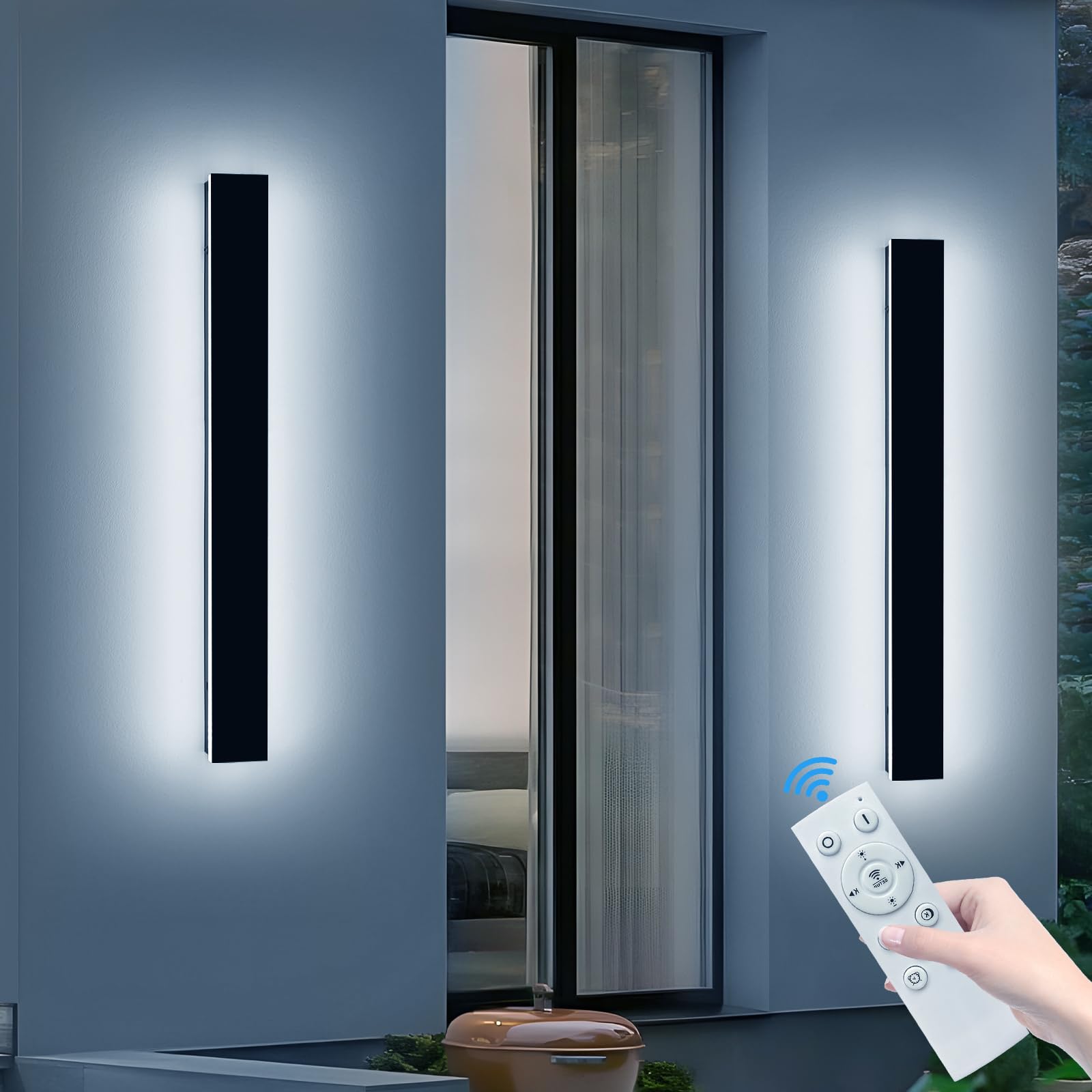 2 Pack Long Outdoor Wall Sconce, 47.2inch Modern Exterior Light Fixture, IP65 Waterproof, 3000K-6000K Dimmable, Strip Wall Mount Lighting for Patio, Garden, Garage with Remote Control