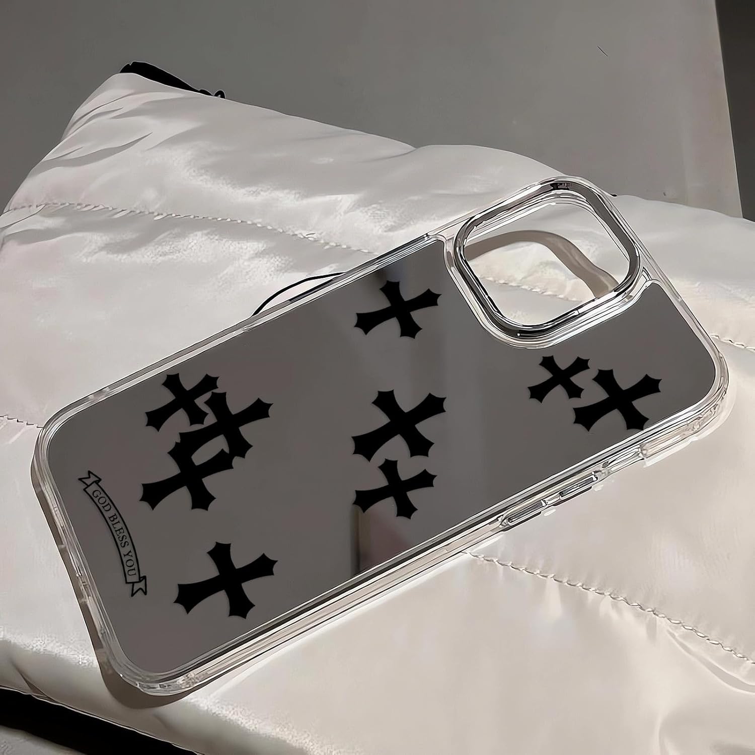 Compatible with iPhone 16 Pro Max Case Cute Glossy Mirror Back Case,Black Cross Pattern,Senior Shockproof Protection for iPhone 16 Pro Max Case for Women Girls - Image 7