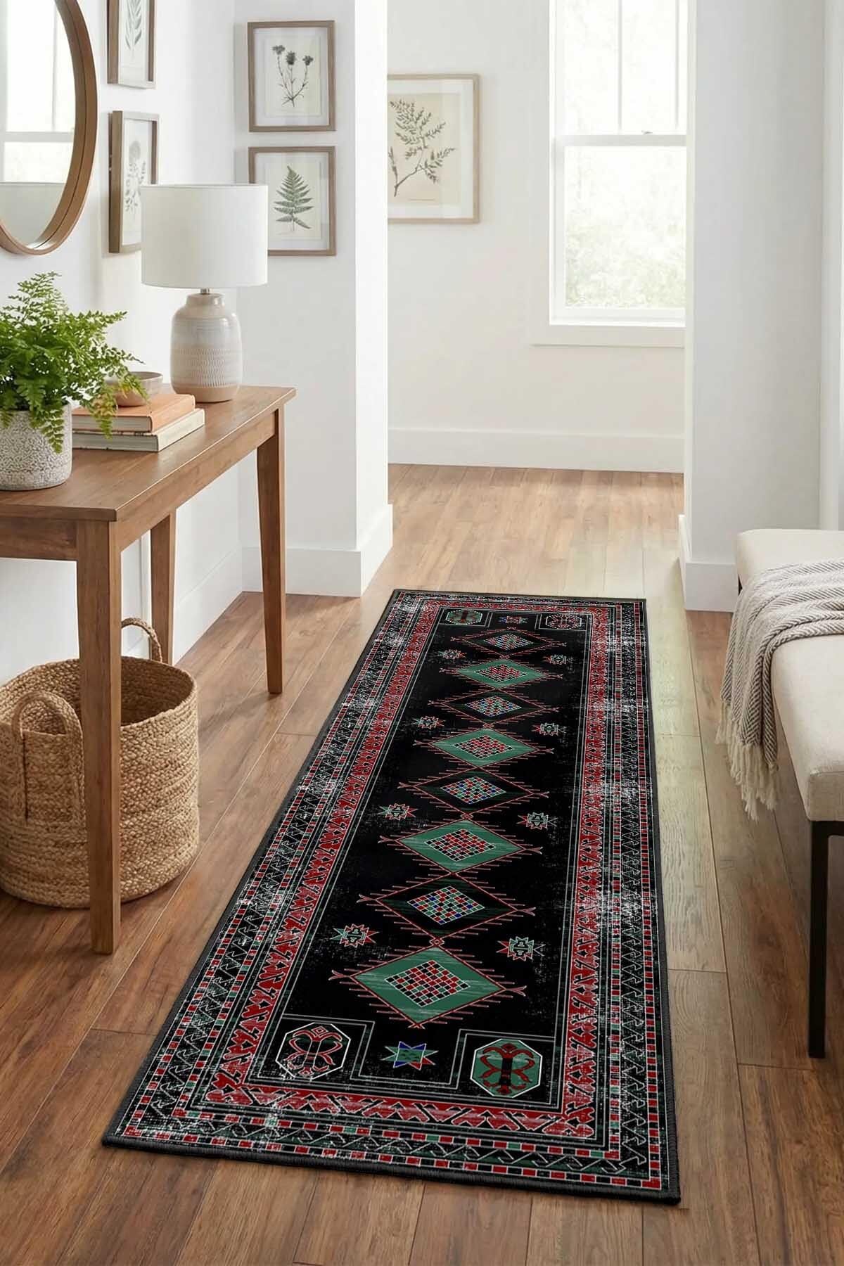 Monnhein Siyah Yolluk Cuuter - Yıkanabilir, Kaymaz Taban, Dijital Baskılı, Leke Tutmaz, İnce Hav, Modern Koridor, Mutfak, Antre ve Salon için Dekoratif Yolluk