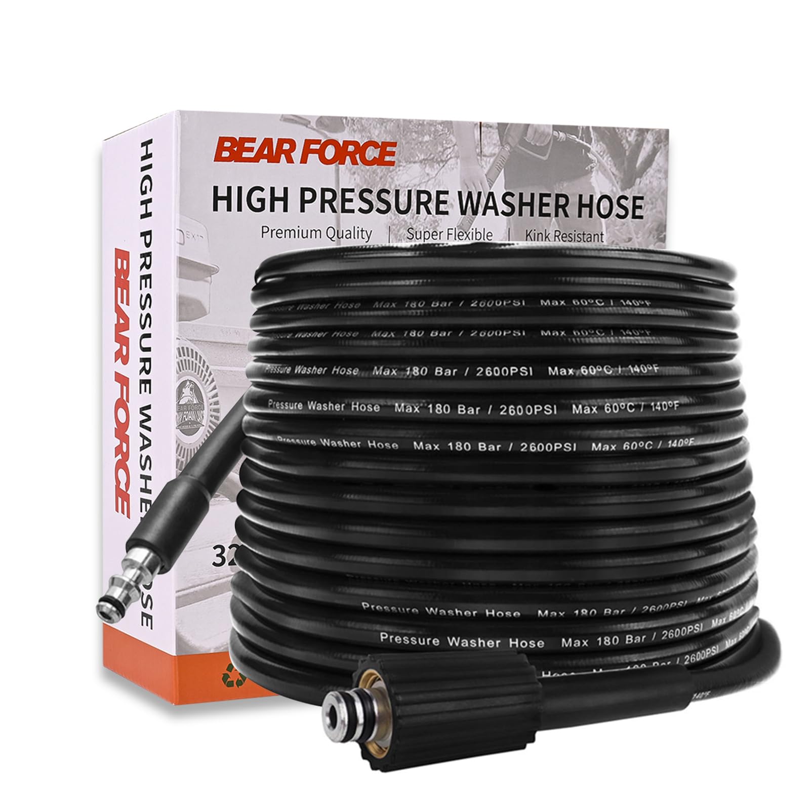 Bear Force Replacement Hose for Pressure Washer 10 m x 180 Bar Compatible with Lavor Wash Vax Sterwins Parkside High Pressure Washer