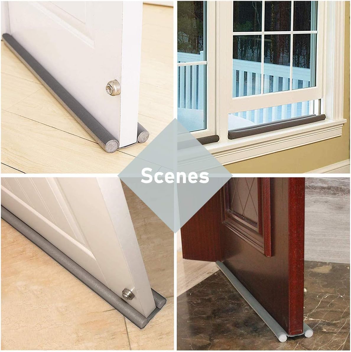 Under Door Draft Stopper 37 Inches Cuttable and Washable,Twin Door Draft Stopper,Energy Saving Door Weather Stripping Reduce Noise Window Breeze Blocker Adjustable Door Sweeps,Gray