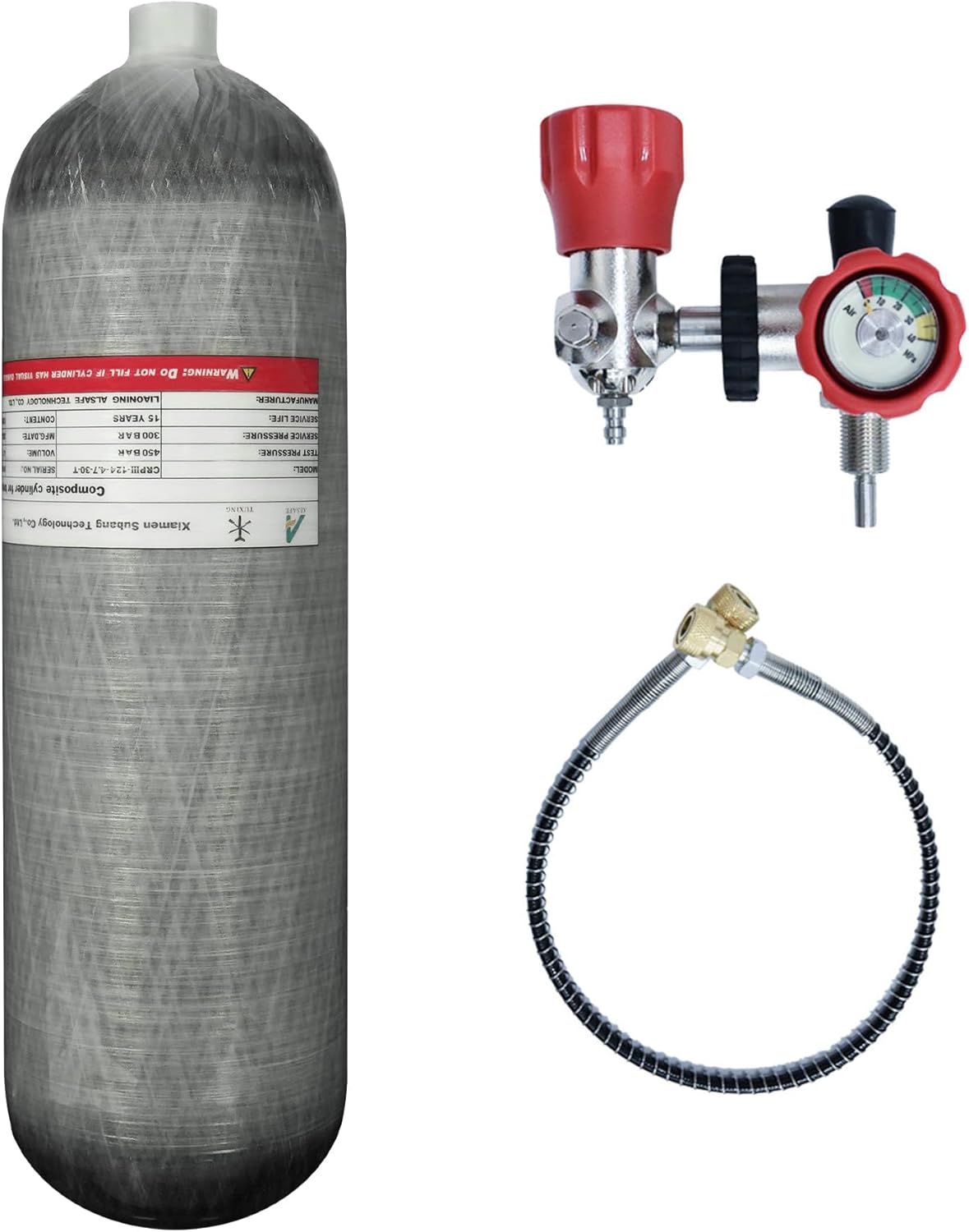 TUXING 4500Psi Carbon Fiber Paintball HPA Air Tank, 4.7L Carbon Fiber Air Tank with Pcp Filling Regulator Valve for Pcp Air Rifle Scuba Tank (Empty Bottle), M18*1.5 (4.7L Tank+Station G)