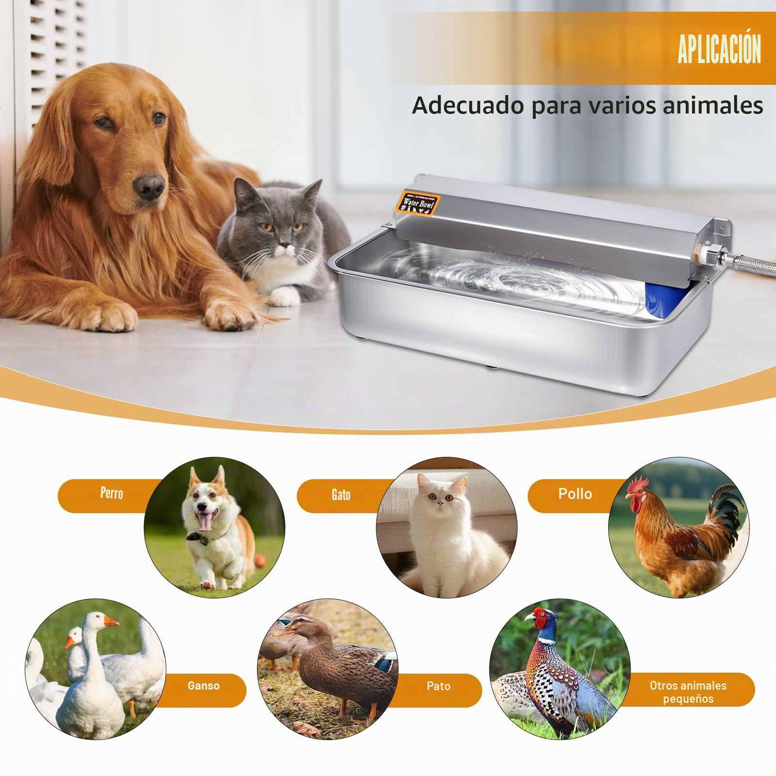 Bebedero Automático para Perros 6L en Acero Inoxidable con Tapón de Vaciado | Llenado Automático para Perros Grandes, Gatos, Pollos y Ganado