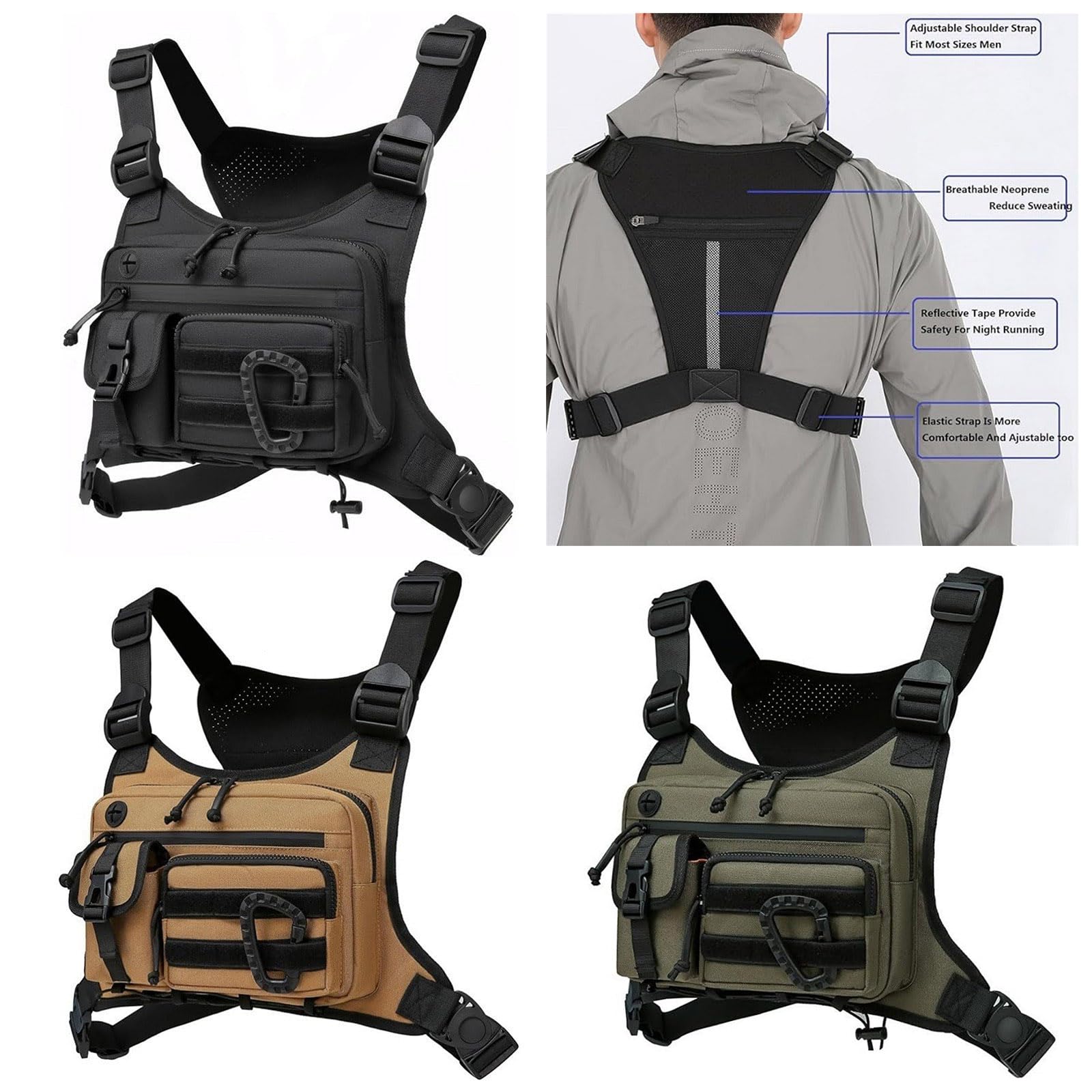 Tacticals Bolsa de pecho para correr entrenamiento senderismo chaleco táctico para hombres