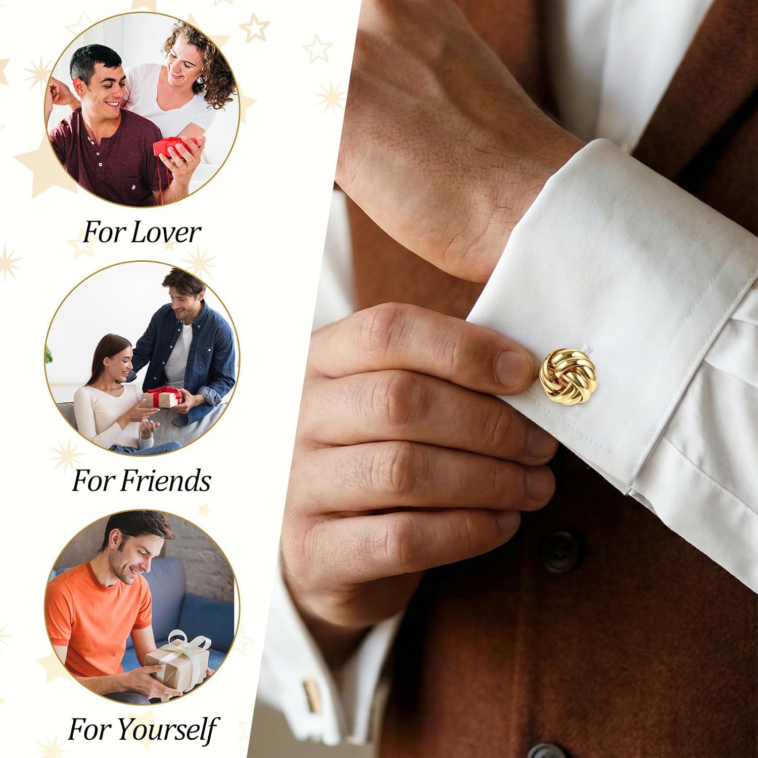4 Pairs Cufflinks for Men Gold Cuff Links Mens Classic Tone Striped Disc