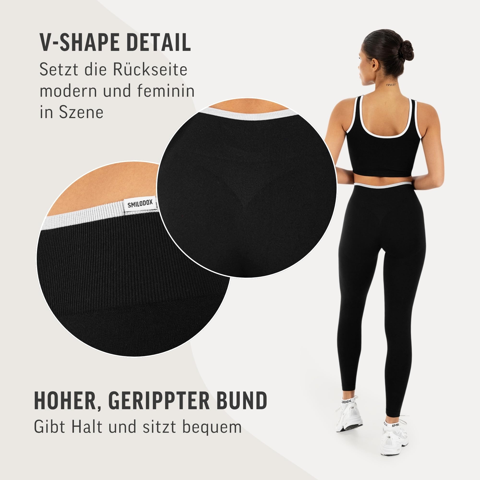 SMILODOX Leggings Damen Jorina High Waist Shaped Fit Seamless Sportleggings mit V-Shape Detail & Rippbund, figurbetonte Gym Leggings, Fitnesshose für Training, Yoga & Alltag