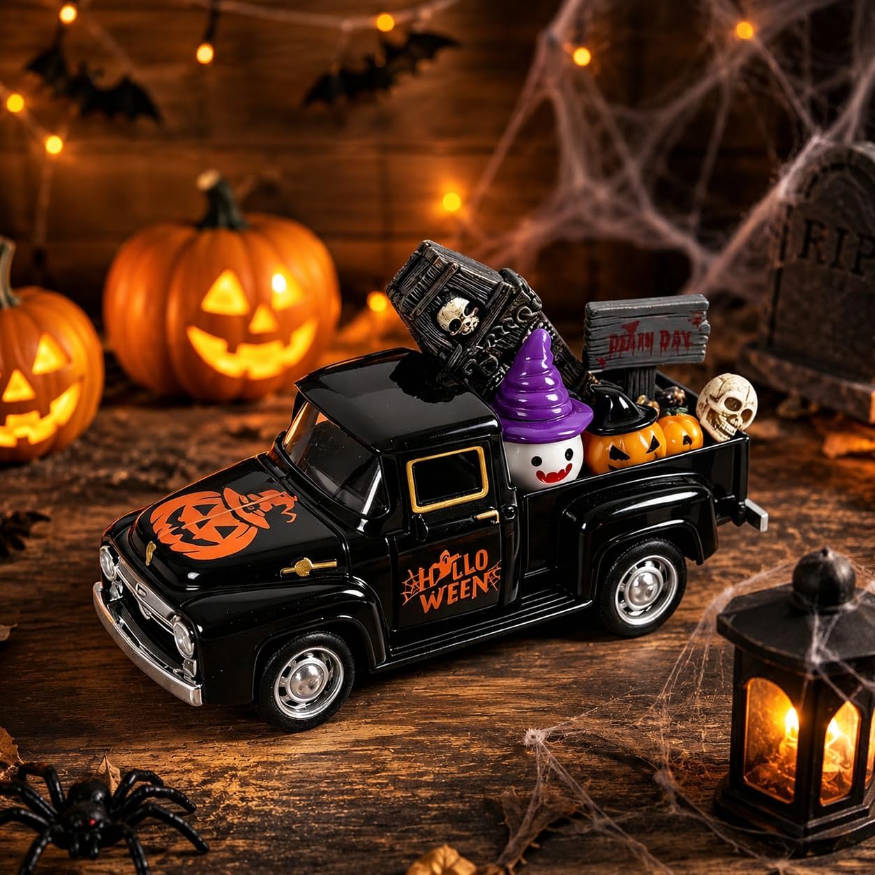 5 Inch Halloween Vintage Metal Truck Tiered Tray Decor