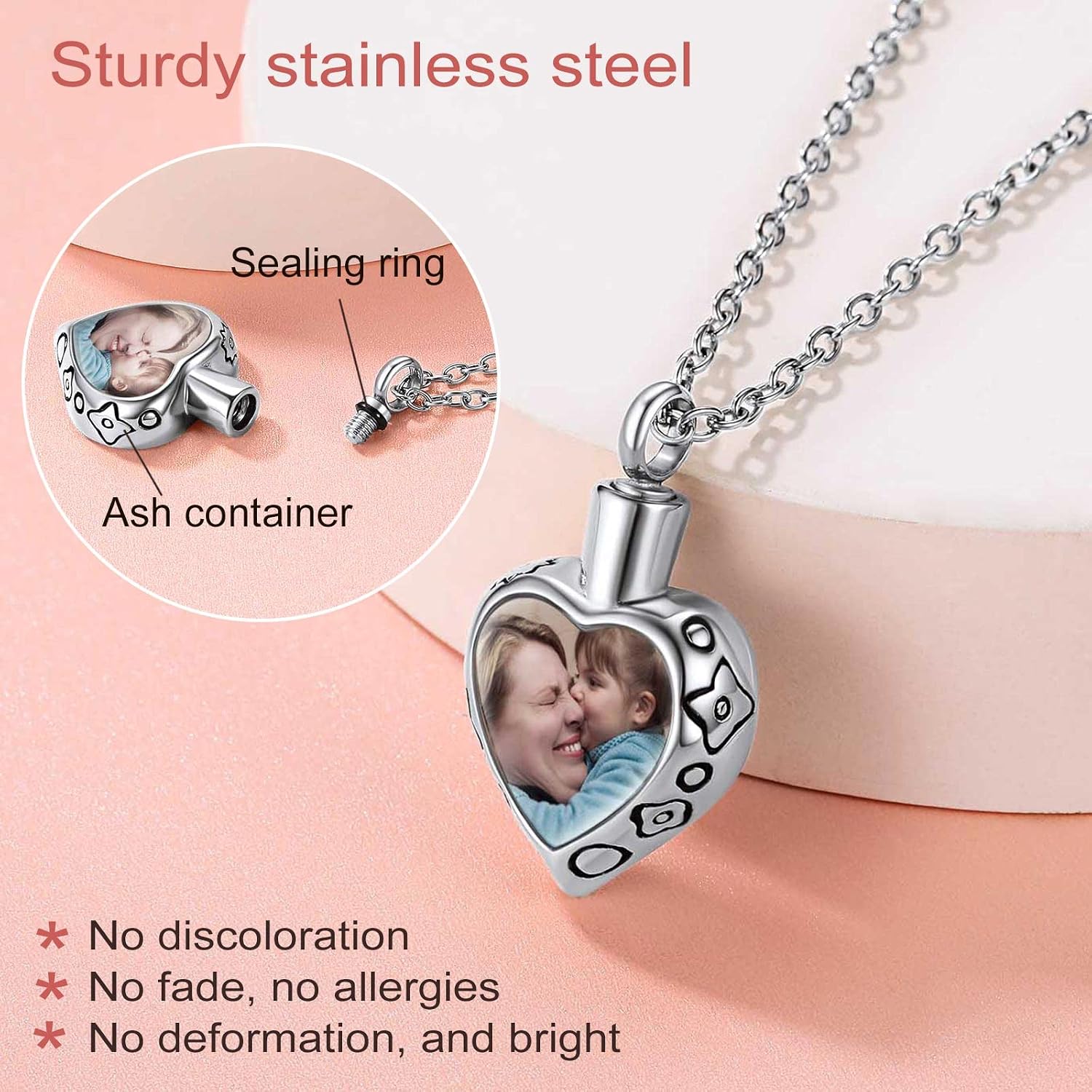 FindChic Customized Heart Shaped Urn Necklaces for Ashes with Custom Picture/Birthstone Stainless Steel/18K Gold Plated Claddagh/Angel Wing Pendant Waterproof Keepsake Cremation Jewelry, with Gift Box