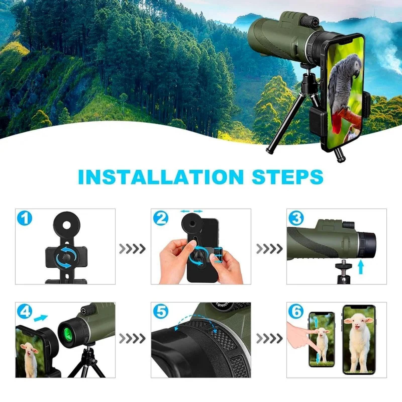 Telescopios de Caza para adultosPortátil 40x60 HD Monocular Profesional Telescopio Óptico de Caza Nocturna Telescopio de Visión Amplia