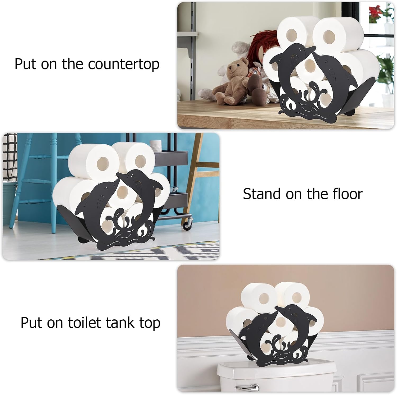 Sumnacon Toilet Paper Holder,Metal Toilet Paper Storage,Freestanding Toilet Paper Roll Holder, Whimsical Toilet Paper Organizer for Bathroom Toilet Shelf Table Counter Floor,Dolphin