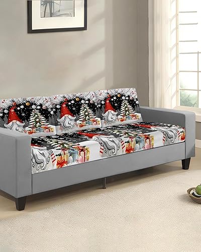 Miniatura 2 de Fundas de cojín de Navidad con diseño de gnomos negros, funda elástica para sofá con parte inferior elástica, diseño de bolas de árbol de Navidad,