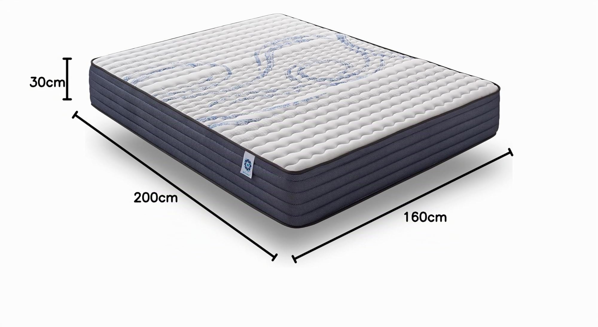 NATURALEX - Matelas PerfectSleep 160x200 - Épais 30 cm - Soutien Mousse à mémoire de Forme - Accueil Blue Latex - Confort Ferme - Respirant - 7 Zones - Réversible - Haute Densité - Fabriqué en Europe