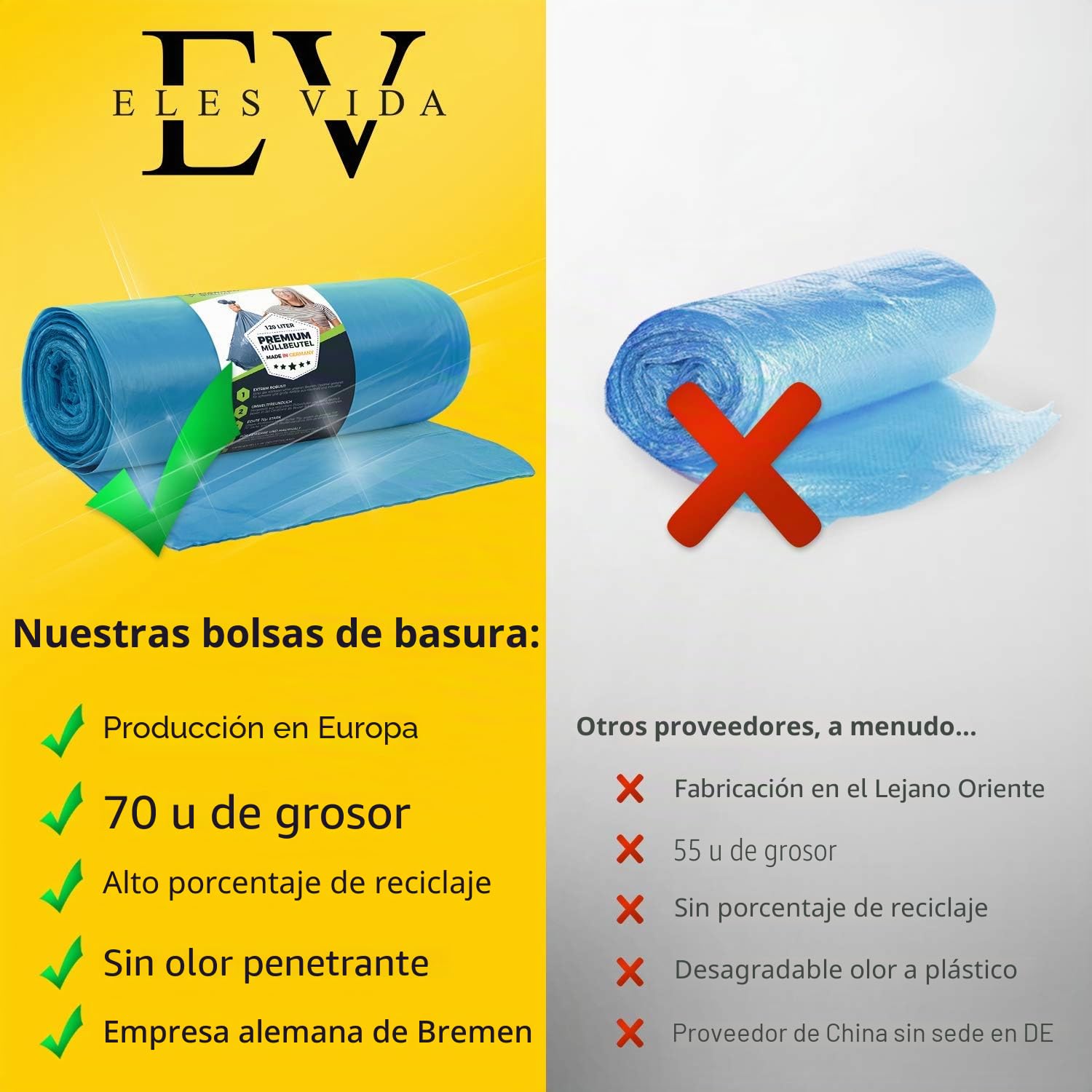200 bolsas de basura alemanas 120L Blau - Extremadamente resistente - 200 bolsas de basura - Bolsas de basura XXL - Tipo 100 - Bolsa de basura de 120 L - 70 µ - 700x1100 mm - LDPE