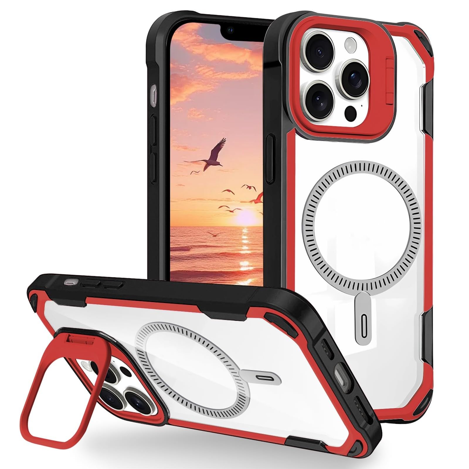Coque silicone rigide iPhone 14 Pro rouge de qualité supérieure aimantée