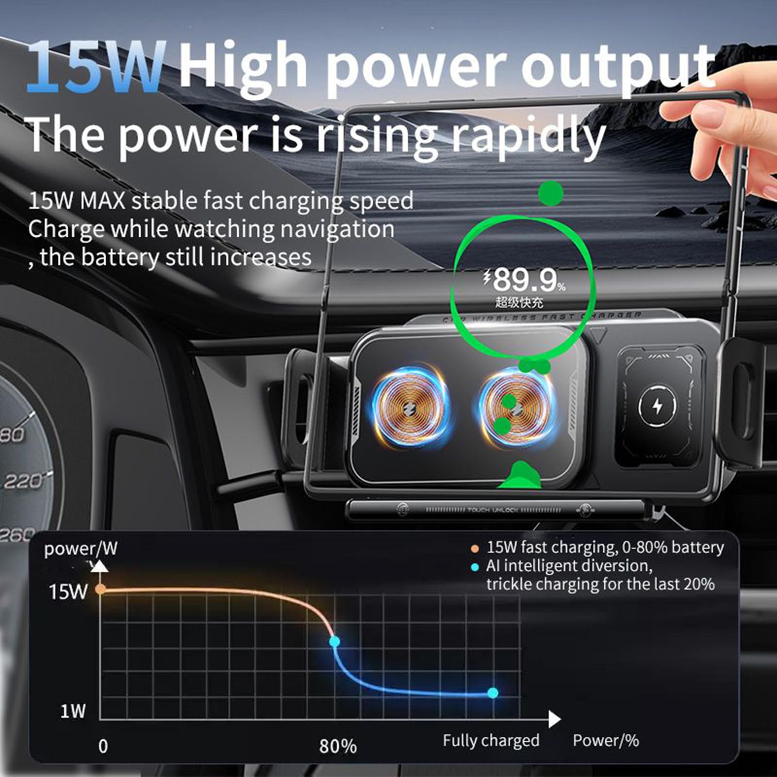 Cargador Inalámbrico para Coche Cargador de Móvil de 15W con Sujeción