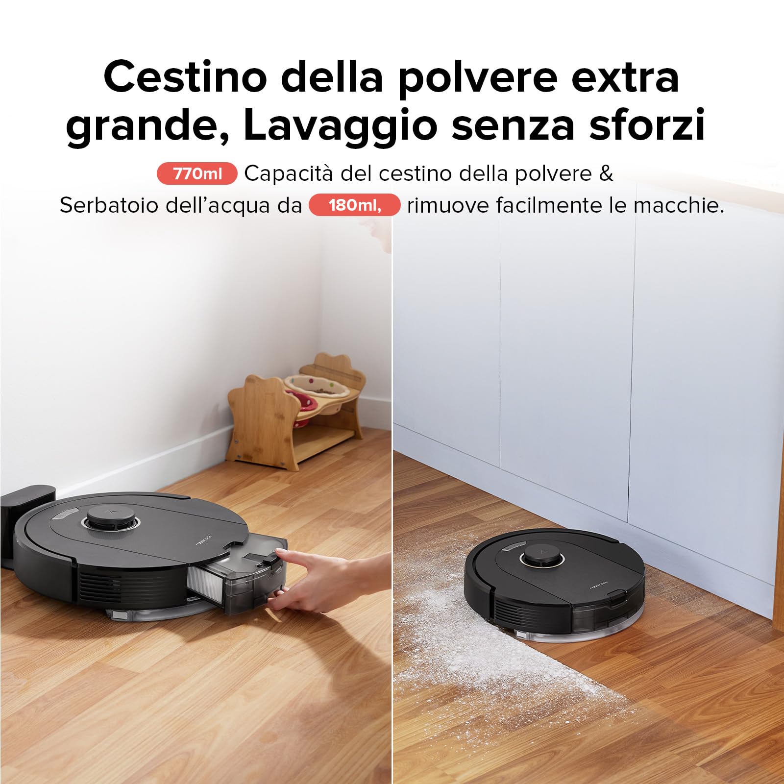roborock Q5 Pro Robot Aspirapolvere Spazzola DuoRoller, 5500Pa, 770ml Cestino della Polvere, 180ml Serbatoio, Autonomia 240min, Aspirapolvere Lavapavimenti Navigazione LiDAR PreciSense, Alexa/APP