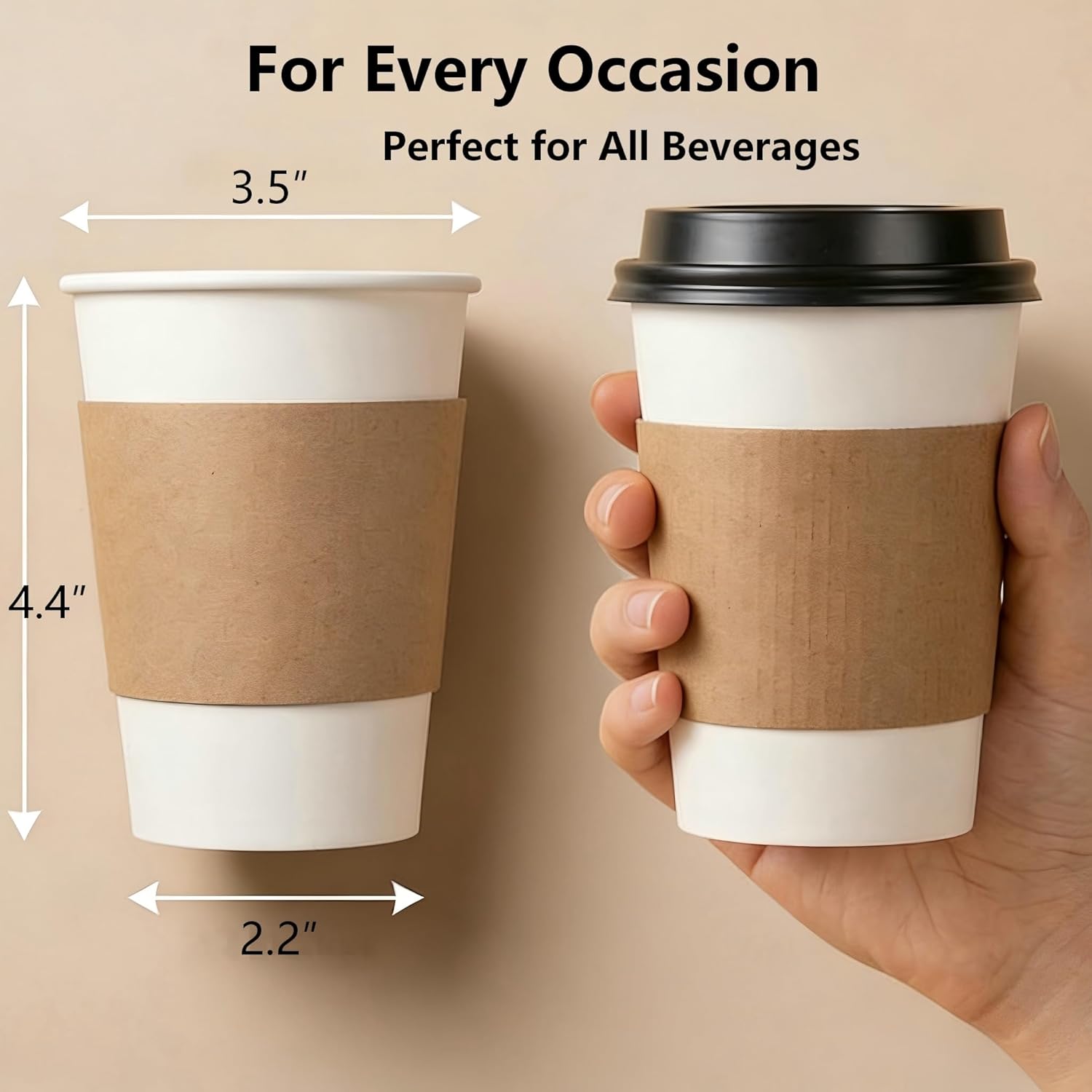 12 oz Disposable Paper Coffee Cups with Lids, 100 Pack, Leak-Proof To Go Cups with Heat-Insulated Sleeves, Hot/Cold Beverage Cups for Office, Party, Travel, Meetings, Camping – Eco-Friendly