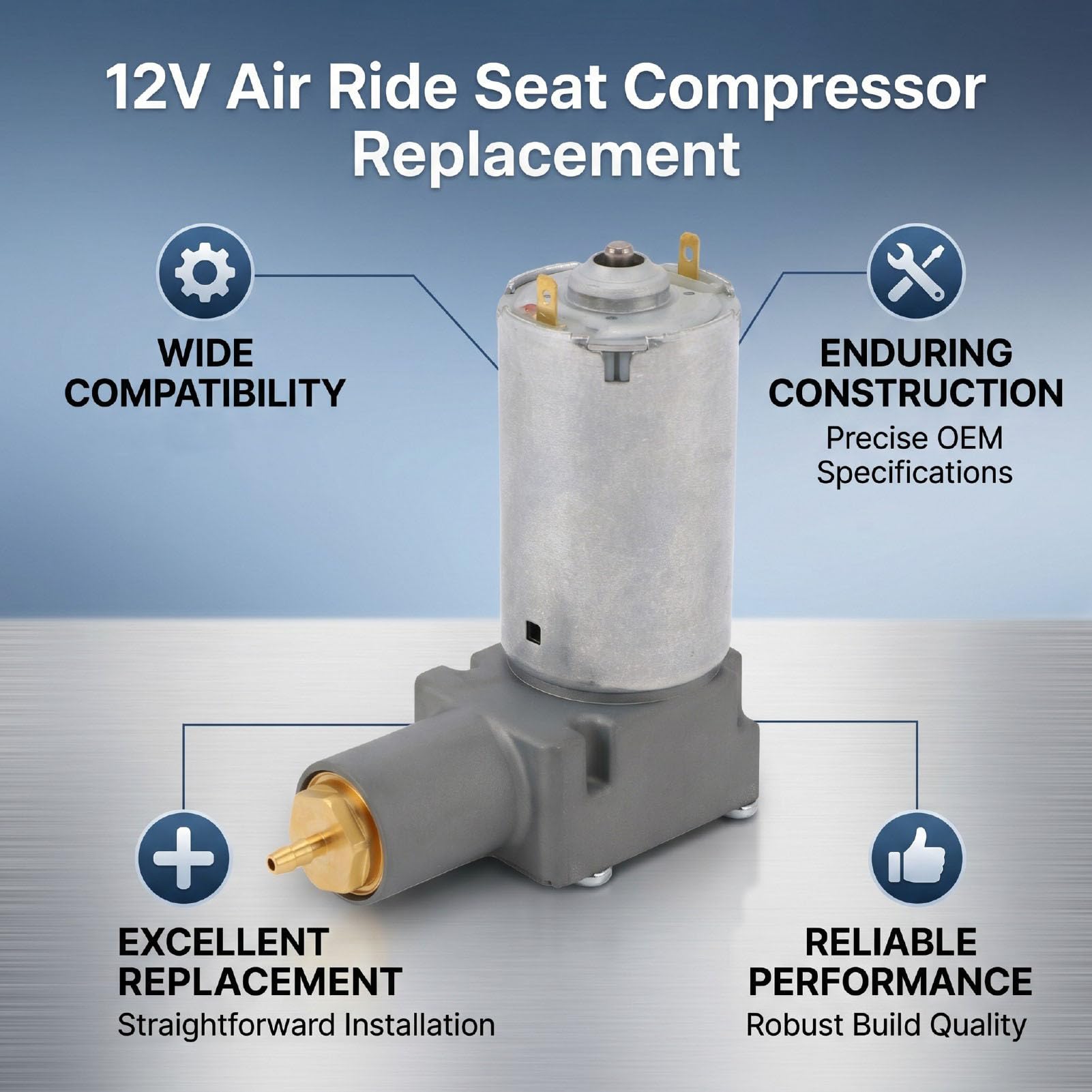 Cryfokt Compresor de Asiento de Aire de 12 V, Repuesto de Metal Diseñado con Precisión para Asientos Grammer Maximo Compacto Primo LS95 MSG95 MSG75 Chicago MSG97 MSG93 Actimo, con Fácil