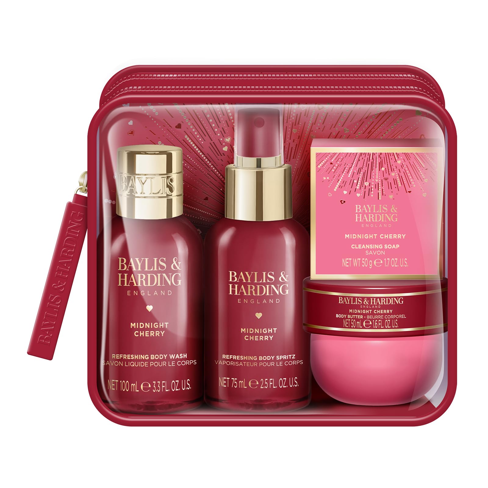 Baylis & Harding Midnight Cherry Luxury Travel Wash Bag Gift Set - Vegan Friendly - Image 2