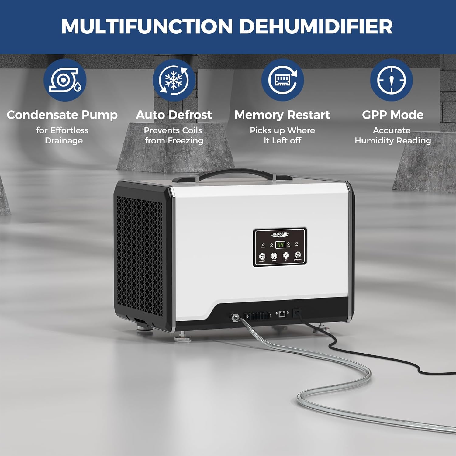 ALORAIR 120 PPD Commercial Dehumidifier with Pump, Crawl Space Dehumidifier for Up to 1,500 Sq. Ft., Portable Industrial Water Damage Unit for Basement, Home, Garage, Attic, 6-Year Limited Warranty