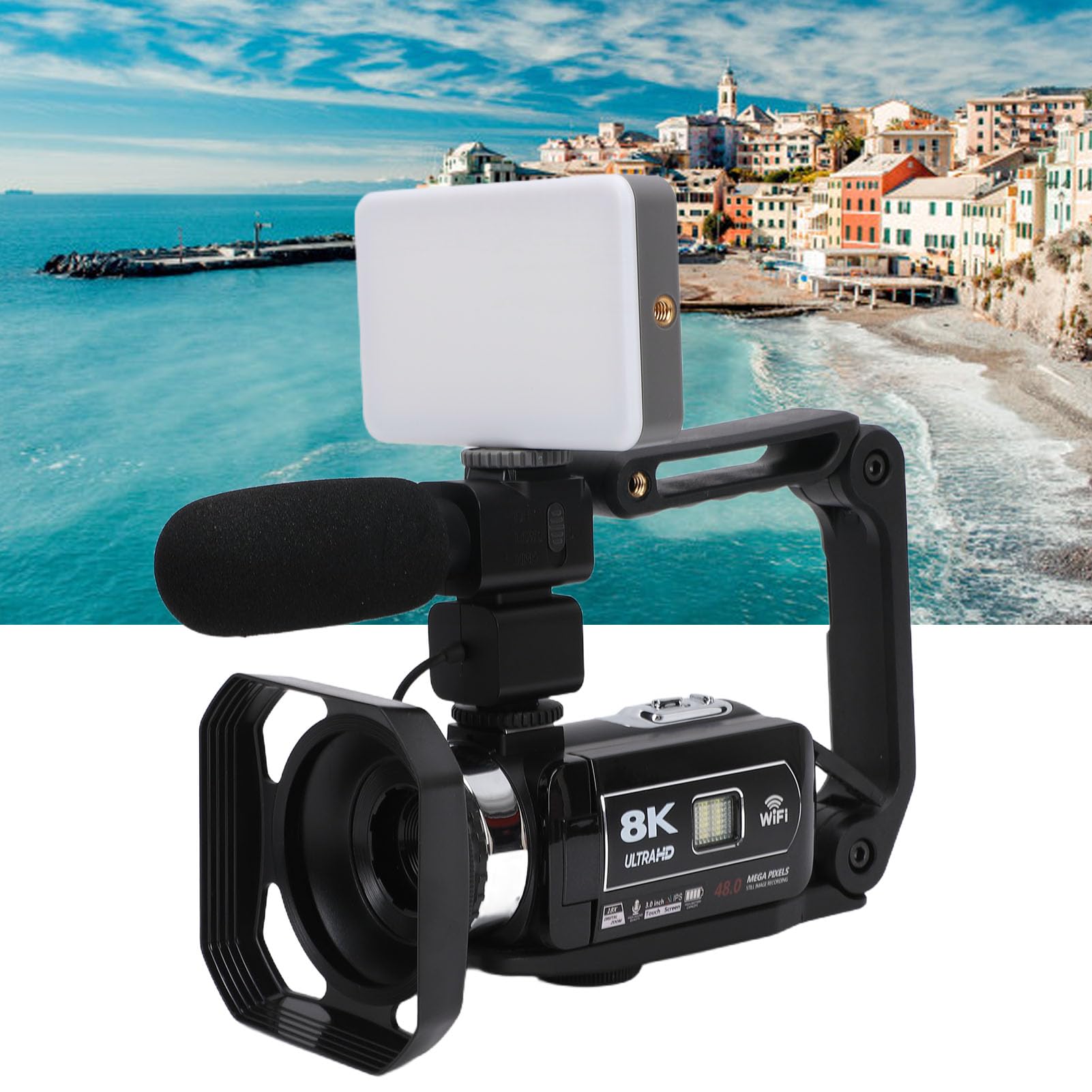 Tosuny Videocámara 8K con Foto de 64MP, Cámara de Video WiFi con Zoom Digital 18X con Pantalla Táctil de 3 Pulgadas, Micrófono Externo, Estabilización de 6 Ejes para Vlogging
