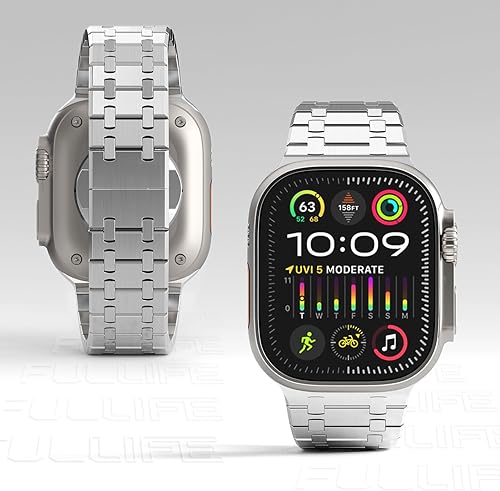 Miniatura 4 de FULLIFE Compatible con Apple Watch Ultra 2 Band de 1.929 in 1.772 in 1.732 in 1.654 in Correa de acero inoxidable con cierre de mariposa para iWatch