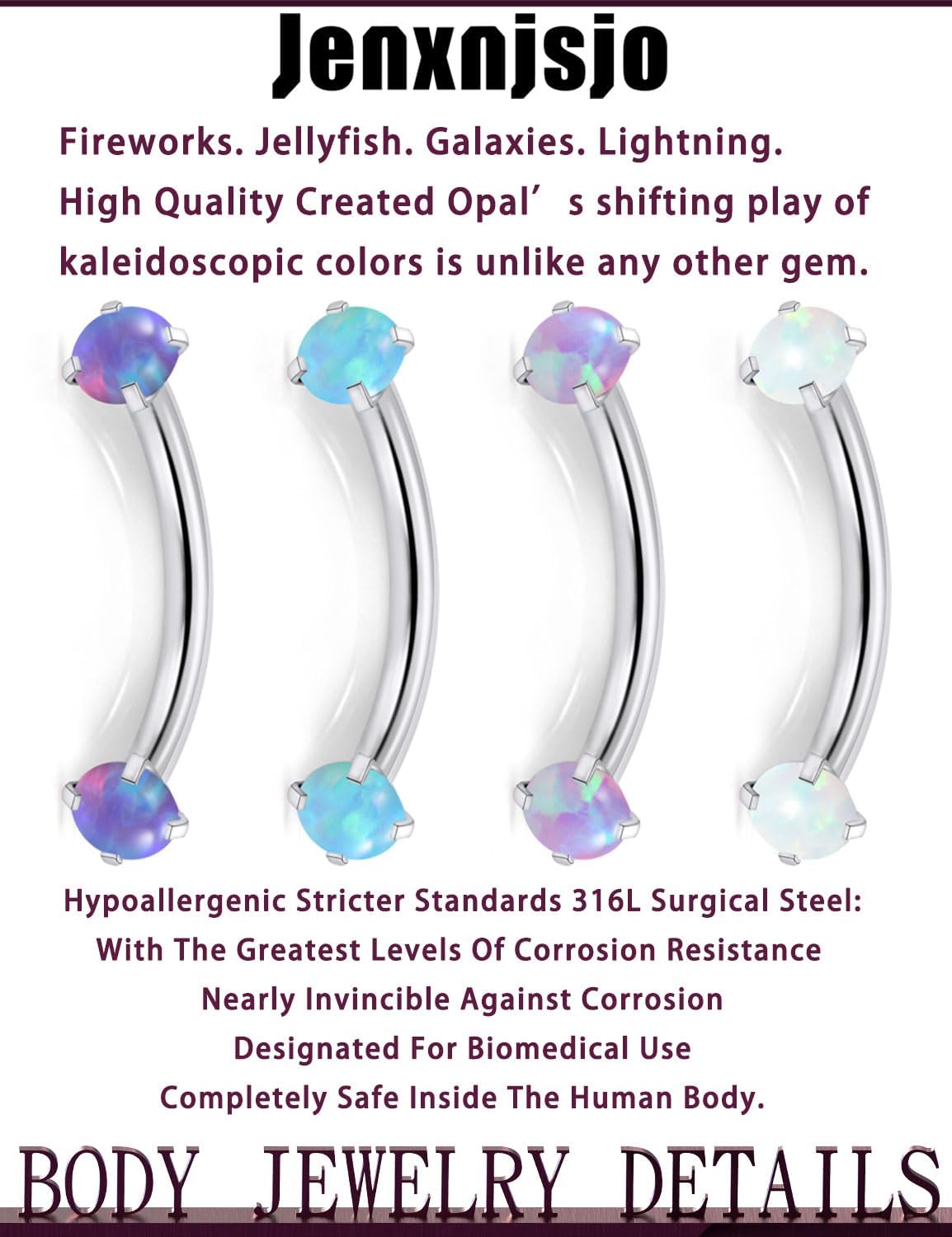 Jenxnjsjo 16g 8/10mm Eyebrow/Rook/Snug/Vertical-Labret/VCH/Snake-Eyes/Anti-Tragus/Cartilage/Daith/Belly-Button/Bridge/Hood/Surface Curved Barbell Piercing Jewelry for Women Men