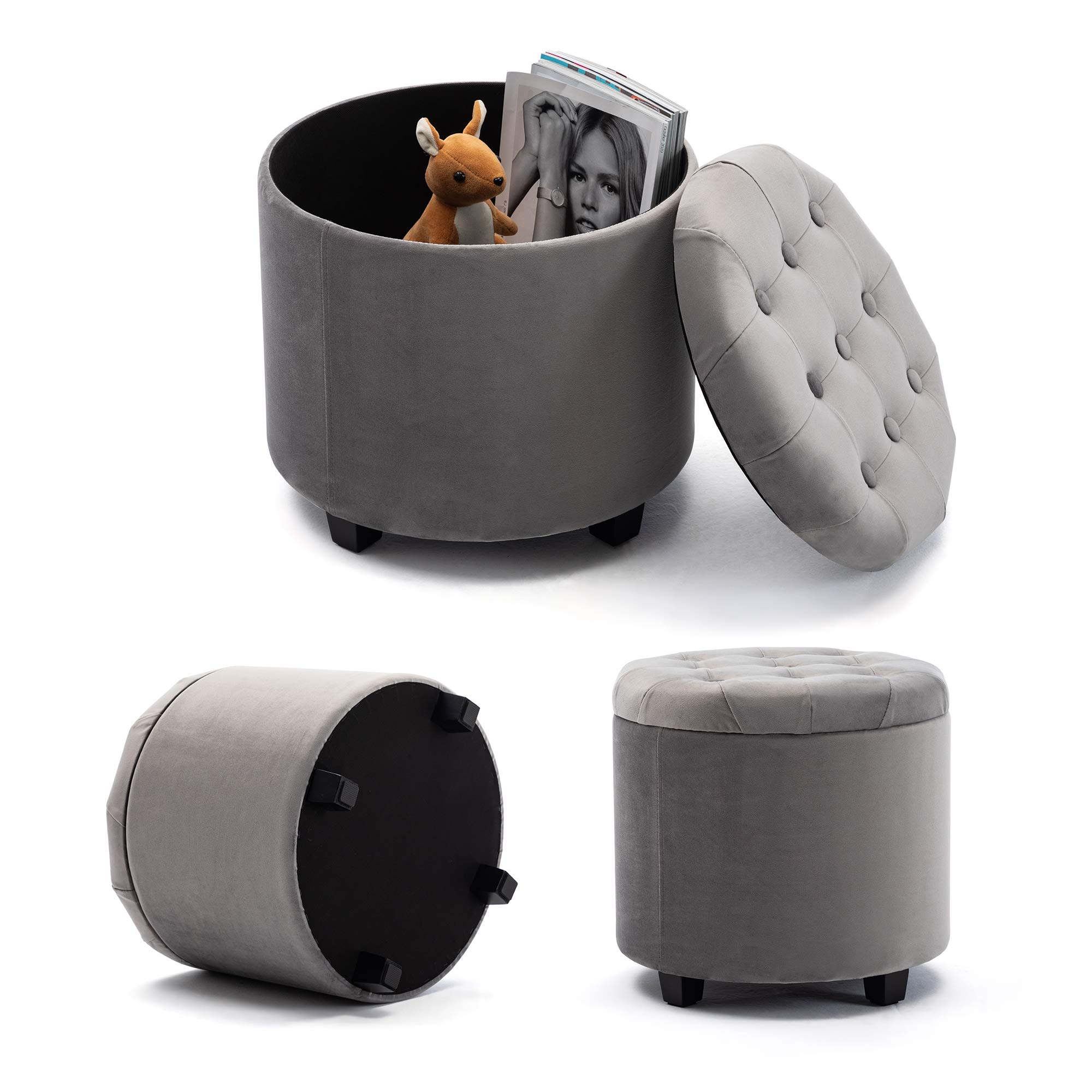 HNNHOME 45cm Round New Velvet Padded Seat Ottoman Storage Stool サタデーズ  ゴルフネイビーポーチバッグ