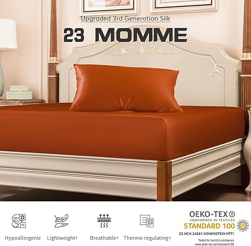 Miniatura 2 de PROMEED Juego de sábanas bajeras de 3 piezas 100% seda 23 Momme con sábana bajera y 2 fundas de almohada, bolsillo profundo de 16 pulgadas, juego de