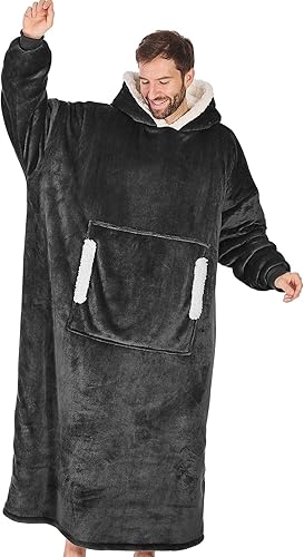 yescool - Cobija con capucha, sudadera de franela de forro polar sherpa para adultos, mujeres y hombres, talla única