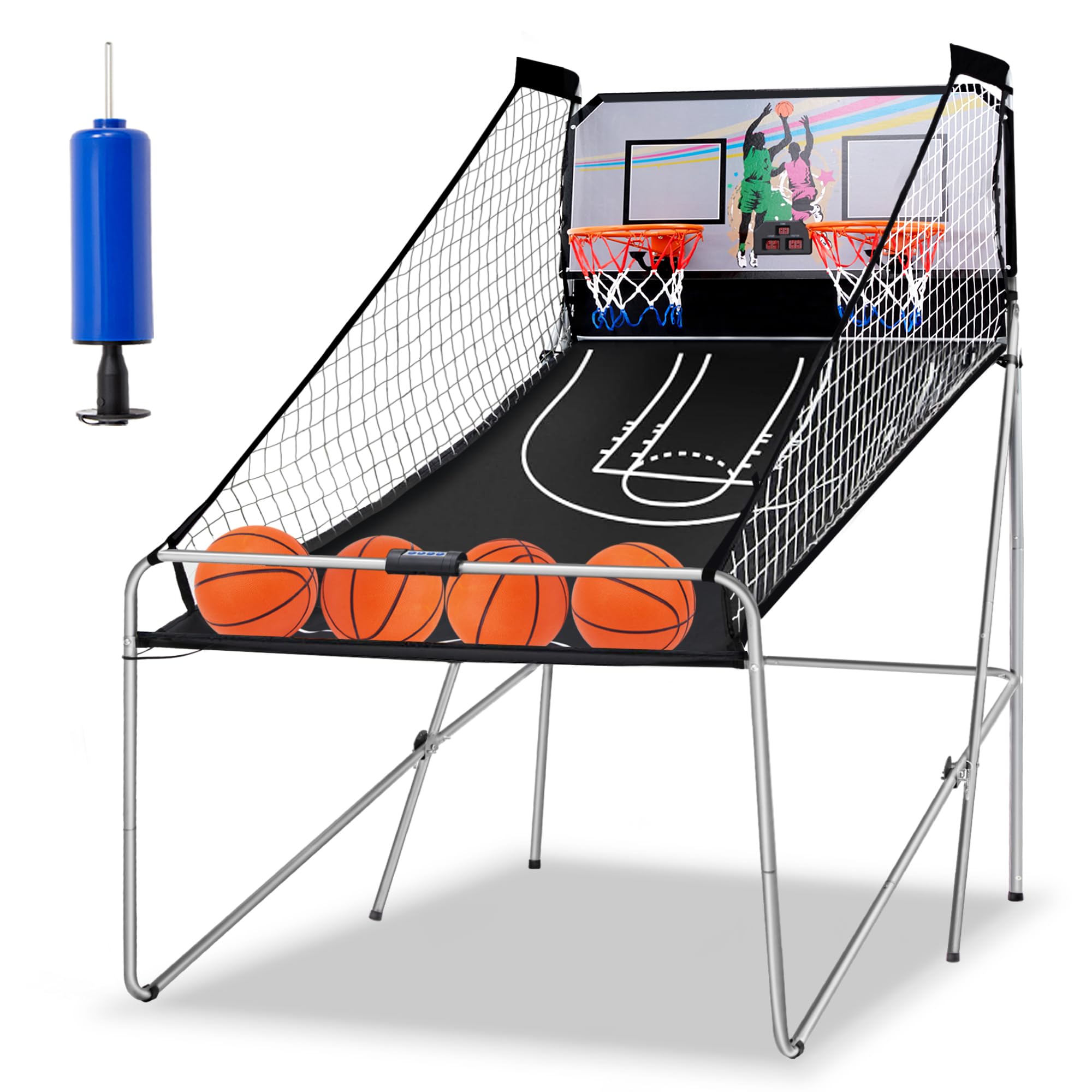 Candockway Foldable Electronic Dual Basketball Arcade Game,Double Shot 2Player,8 Game Options w/4 Balls LED Scoring System & Indoor Basketball Game for Kids, Youth Adults