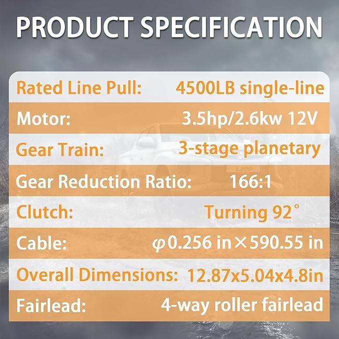 Winche Eléctrico Tool Offroad 4500 lbs 12V con Control Remoto miniatura 7
