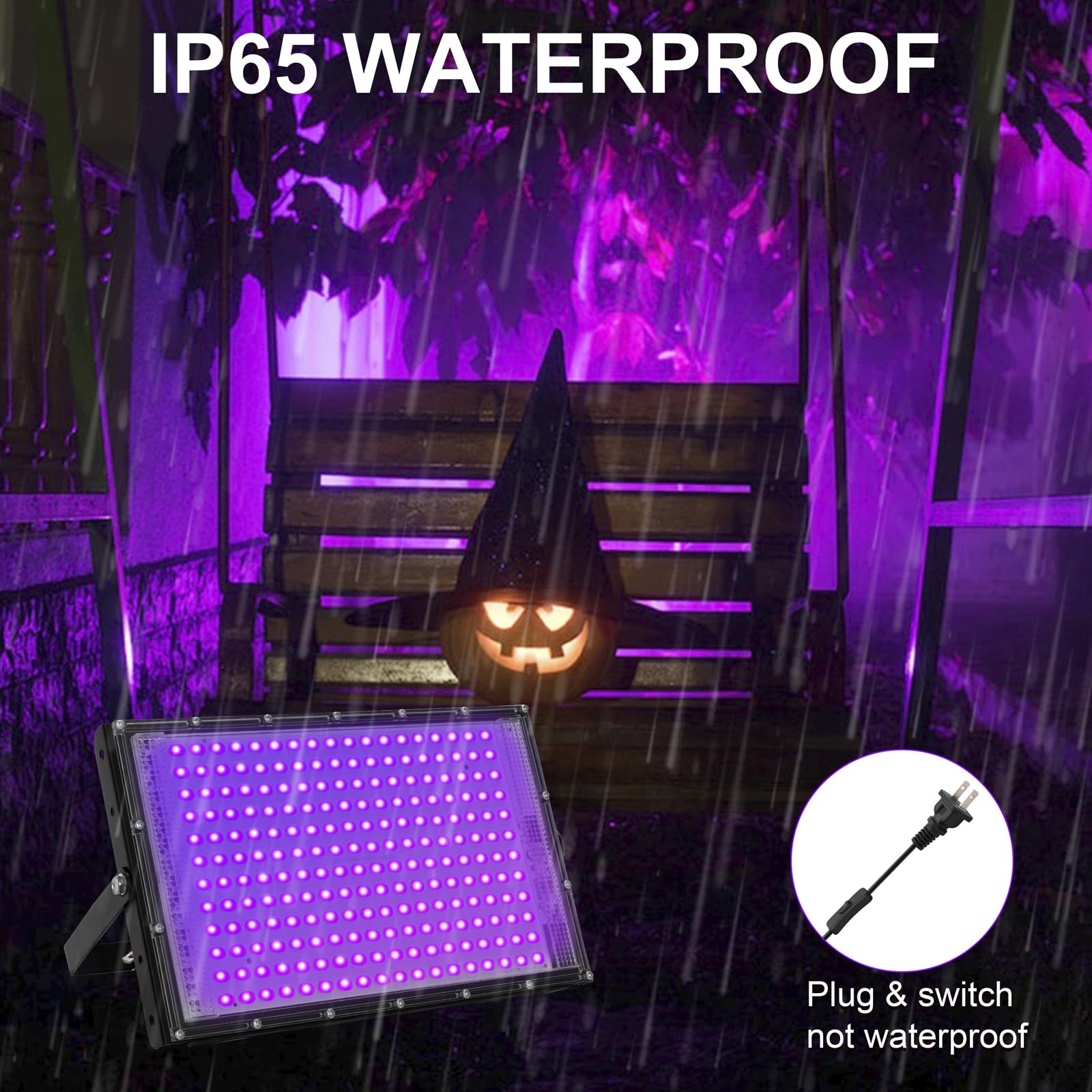 Waygor 200W LED Black Lights 2-Pack - IP65 Waterproof UV Floodlights For Glow Parties & Halloween