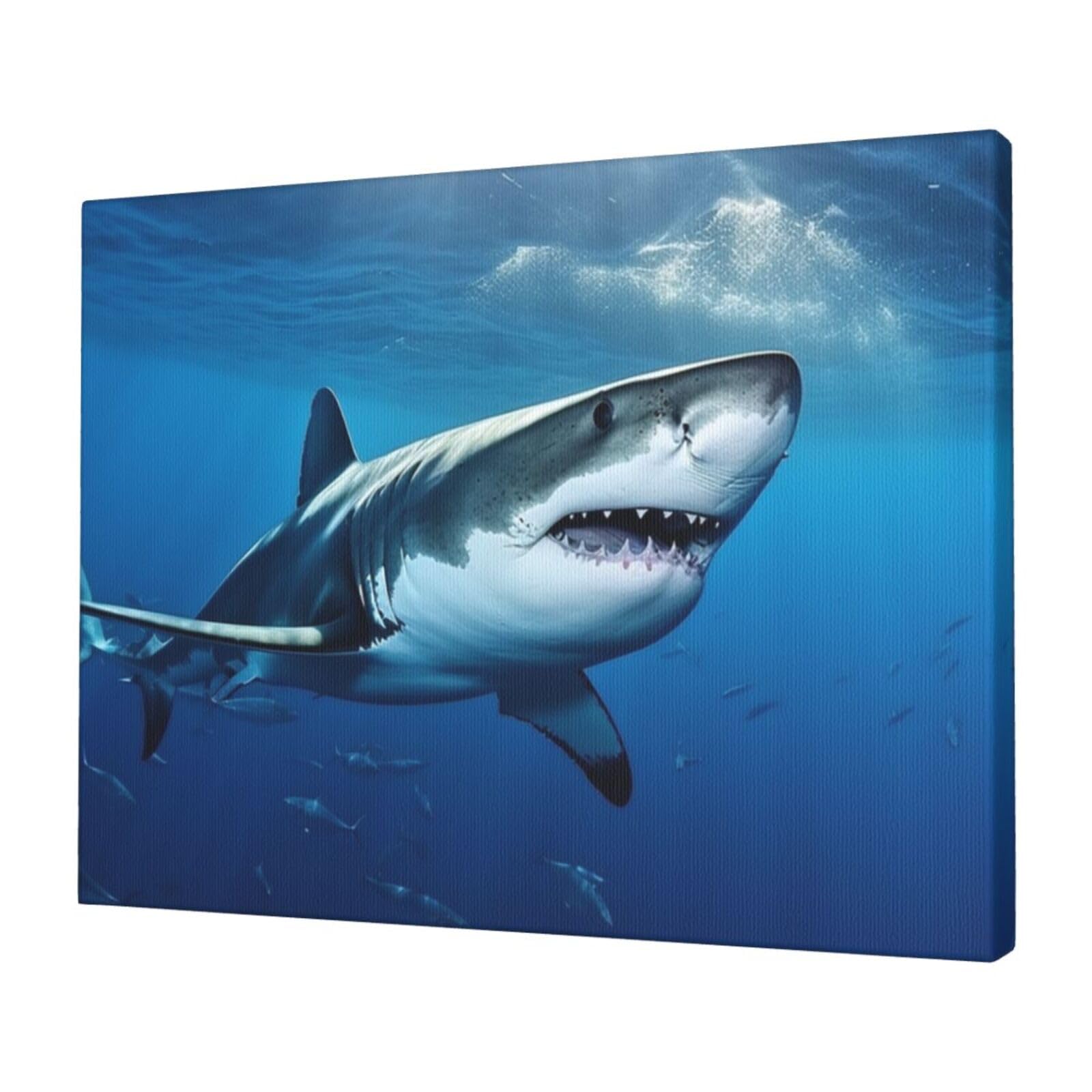 KLOPH Ocean Sea Animal Shark Canvas Wall Art for Living Room 12"x16" Modern Artwork Painting for Bathroom Hanging Canvas Prints Aesthetic Wallart for Bedroom Kitchen Office Wall Decor