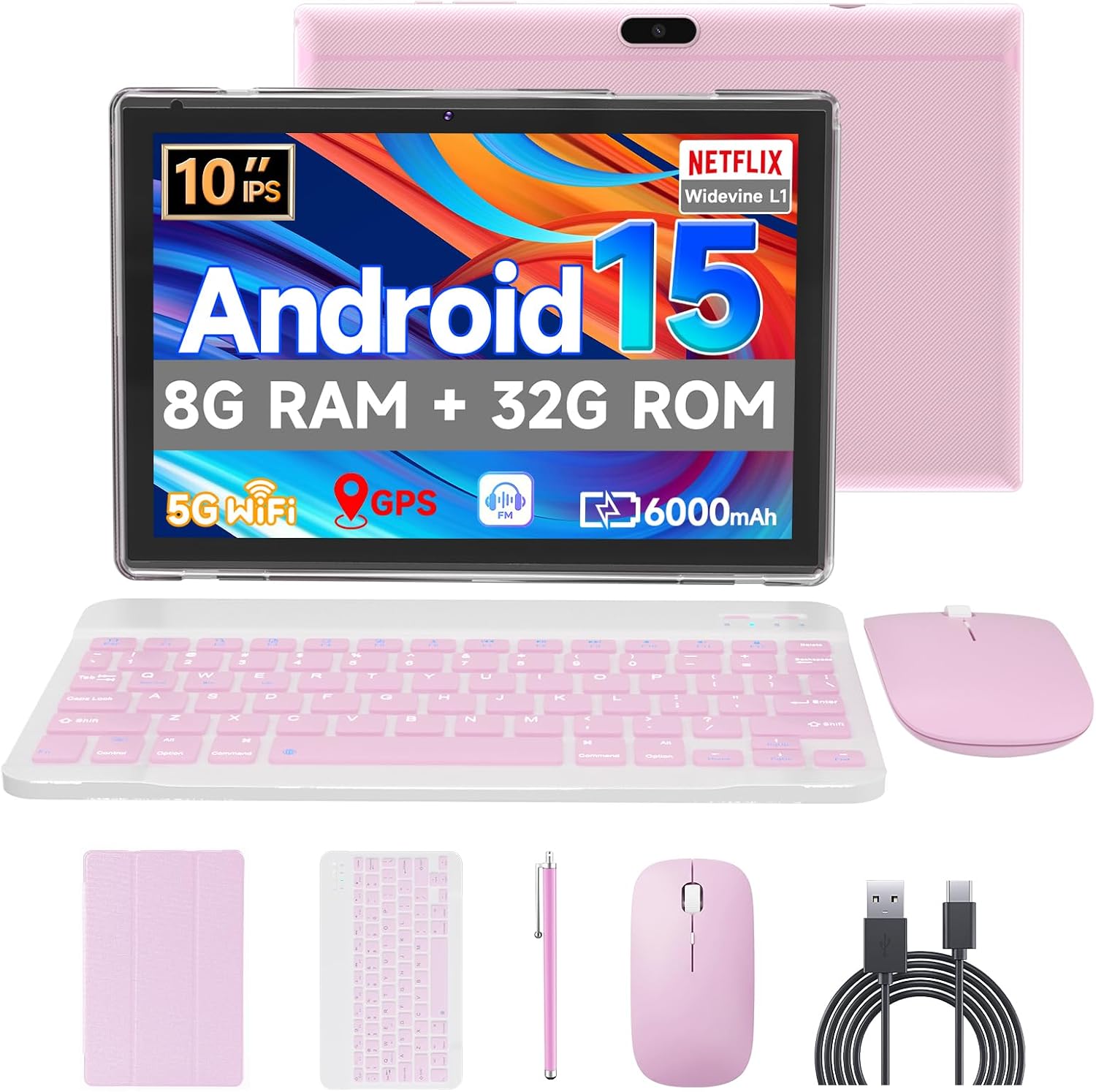 Android 15 Tablet,10 inch Tablets, 2 in 1 Tablets with Keyboard Case