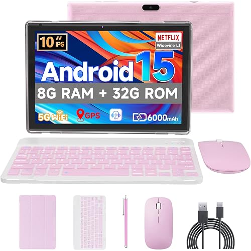 Android 15 Tablet,10 inch Tablets, 2 in 1 Tablets with Keyboard Case
