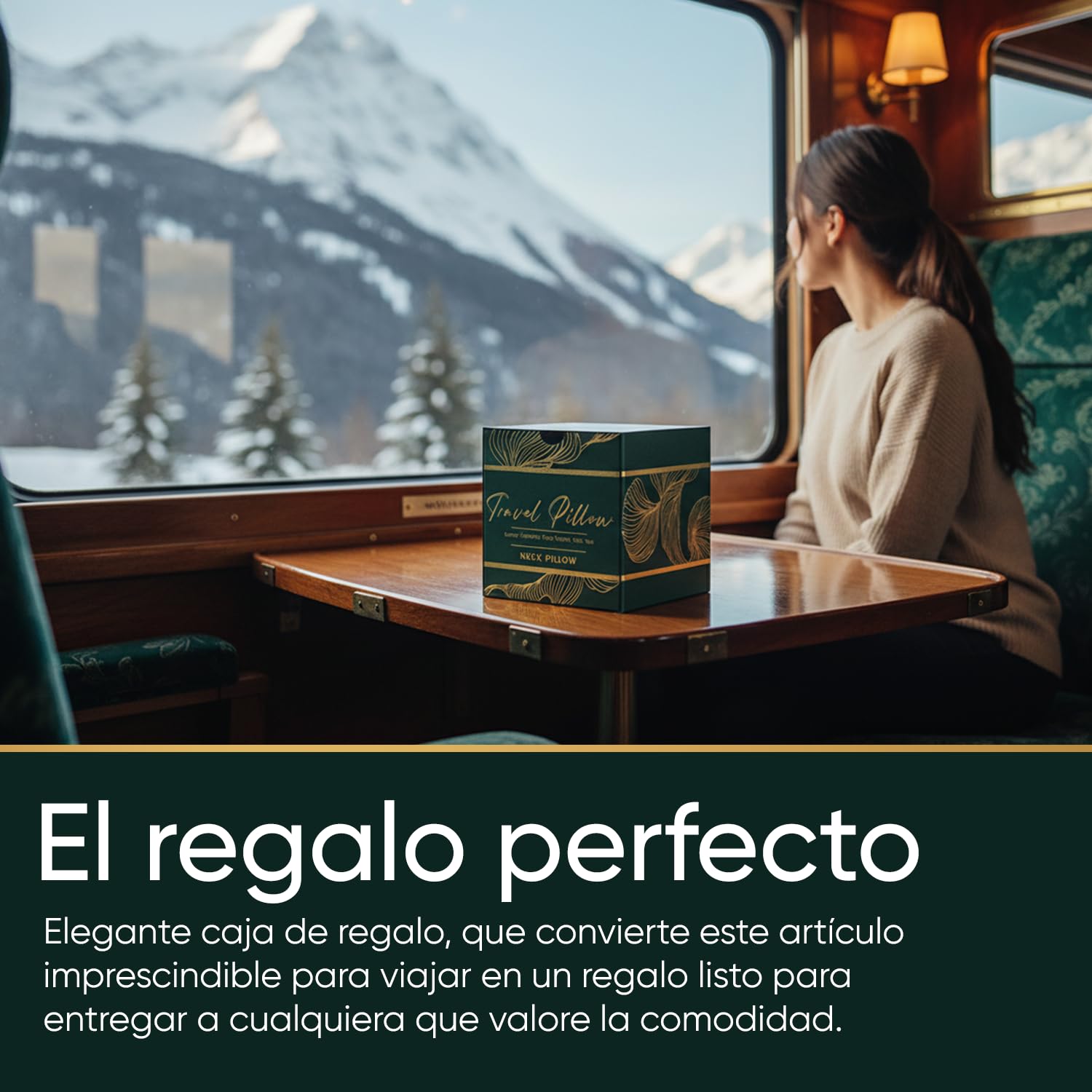Proglobe Luxe Almohada Cervical de Viaje 360° Avión, Negro Carbón | Espuma viscoelástica con funda lavable de algodón orgánico y bolsa compacta. Soporte ergonómico 360°.