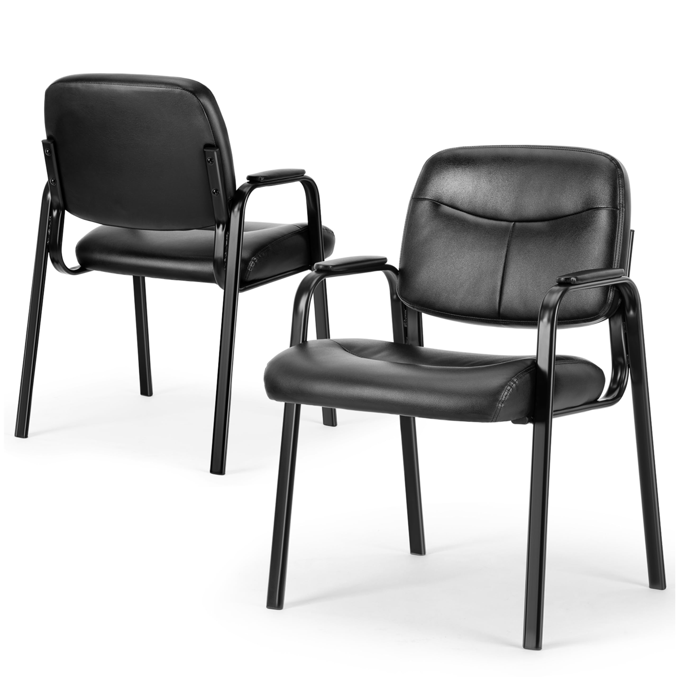 Simple Deluxe Leather Guest Chair with Padded Arm, Waiting Room Chairs Stationary Rest for Reception Area Conference Room Lobby Home Computer Desk