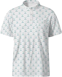 Golf Shirts for Men Printed Henley Shirts Collarless Golf Polo Shirt Short Sleeve with Pocket