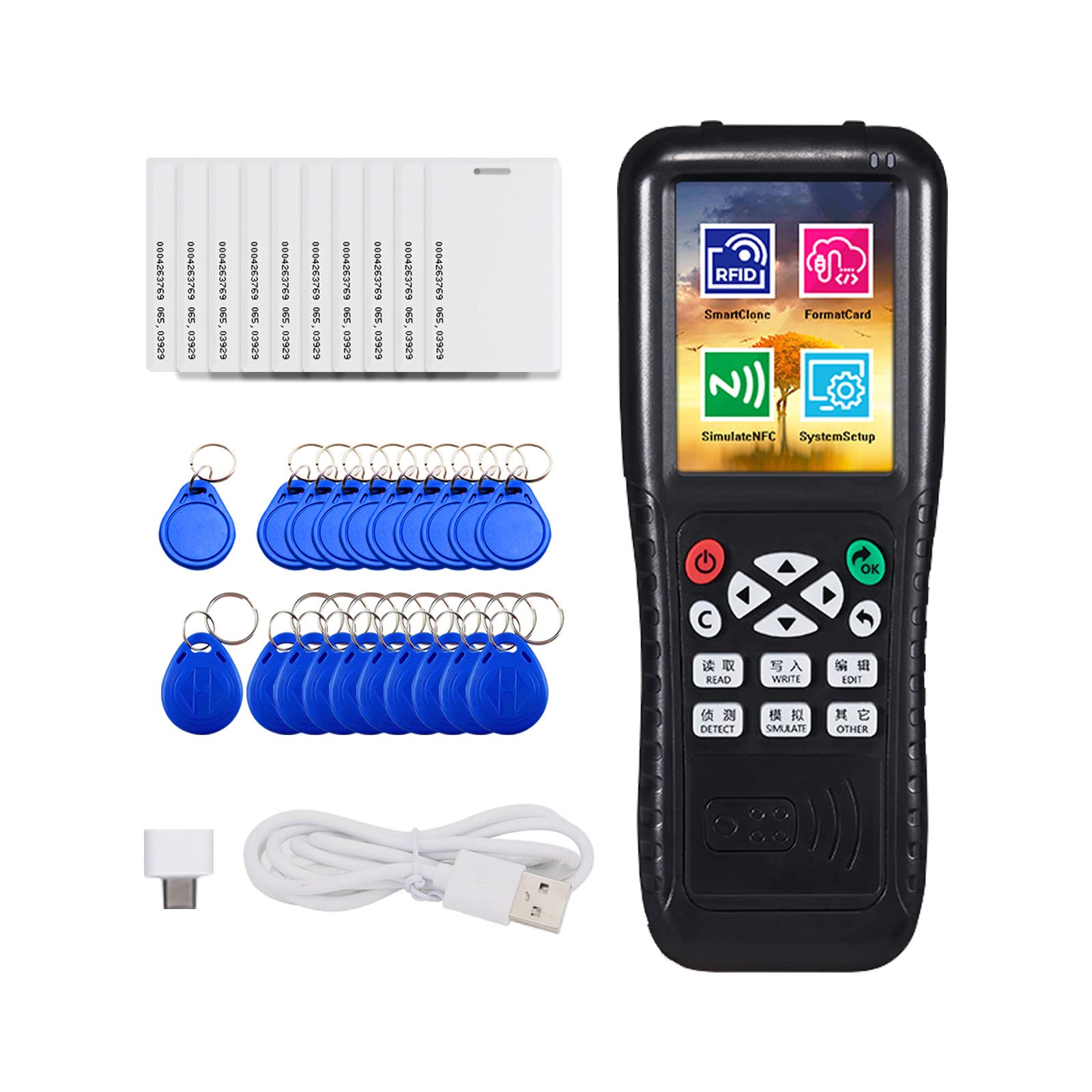 Smart Card RFID Kopierer ID Reader Writer Duplicator RFID NFC Kopierer ID Leser Schreiber mit 10 x T557 125khz HID Karten, 10 x ID 125kh Schlüsselanhänger, 10 x IC 13.56mhz Schlüsselanhänger
